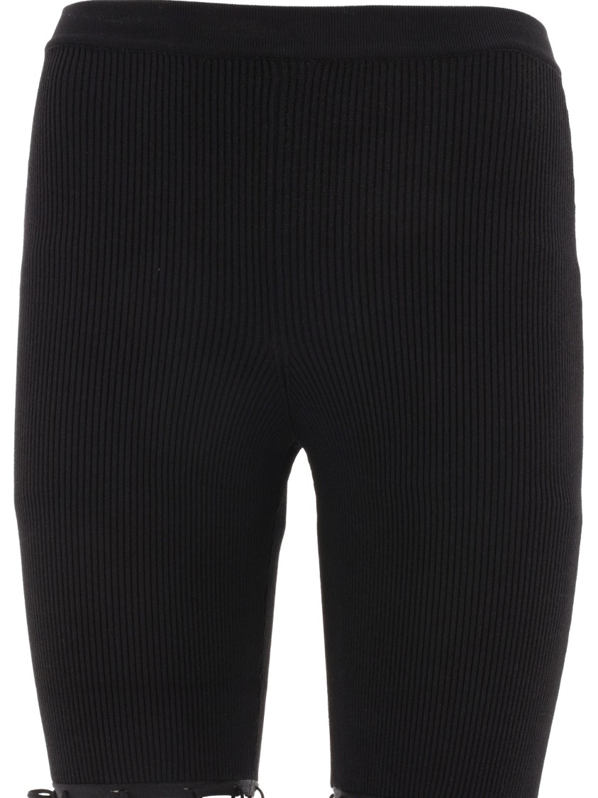 Nensi Dojaka Ribbed Waistband Flared Pant With Cut-out Lacing In Black
