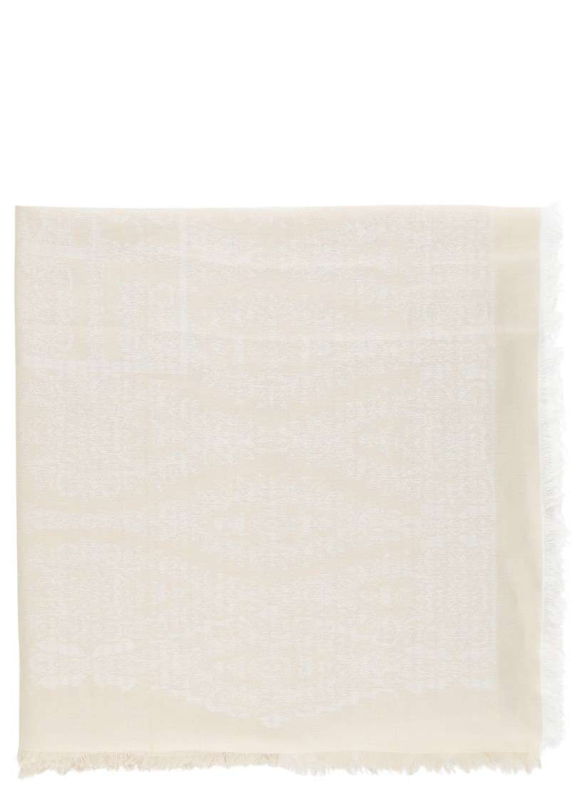 Etro Beige Floral Pattern Cotton Stole In Neutrals