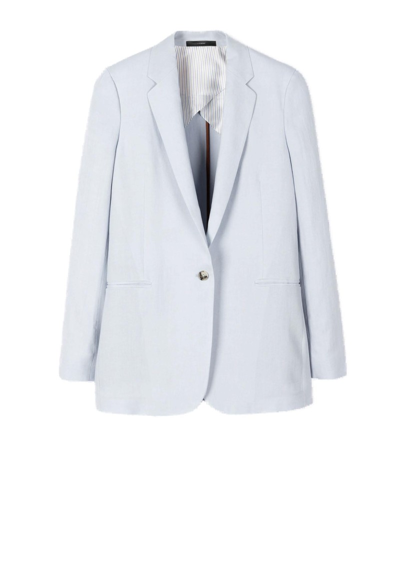 Paul Smith Pale Blue Linen Blazer With One-button Closure In White
