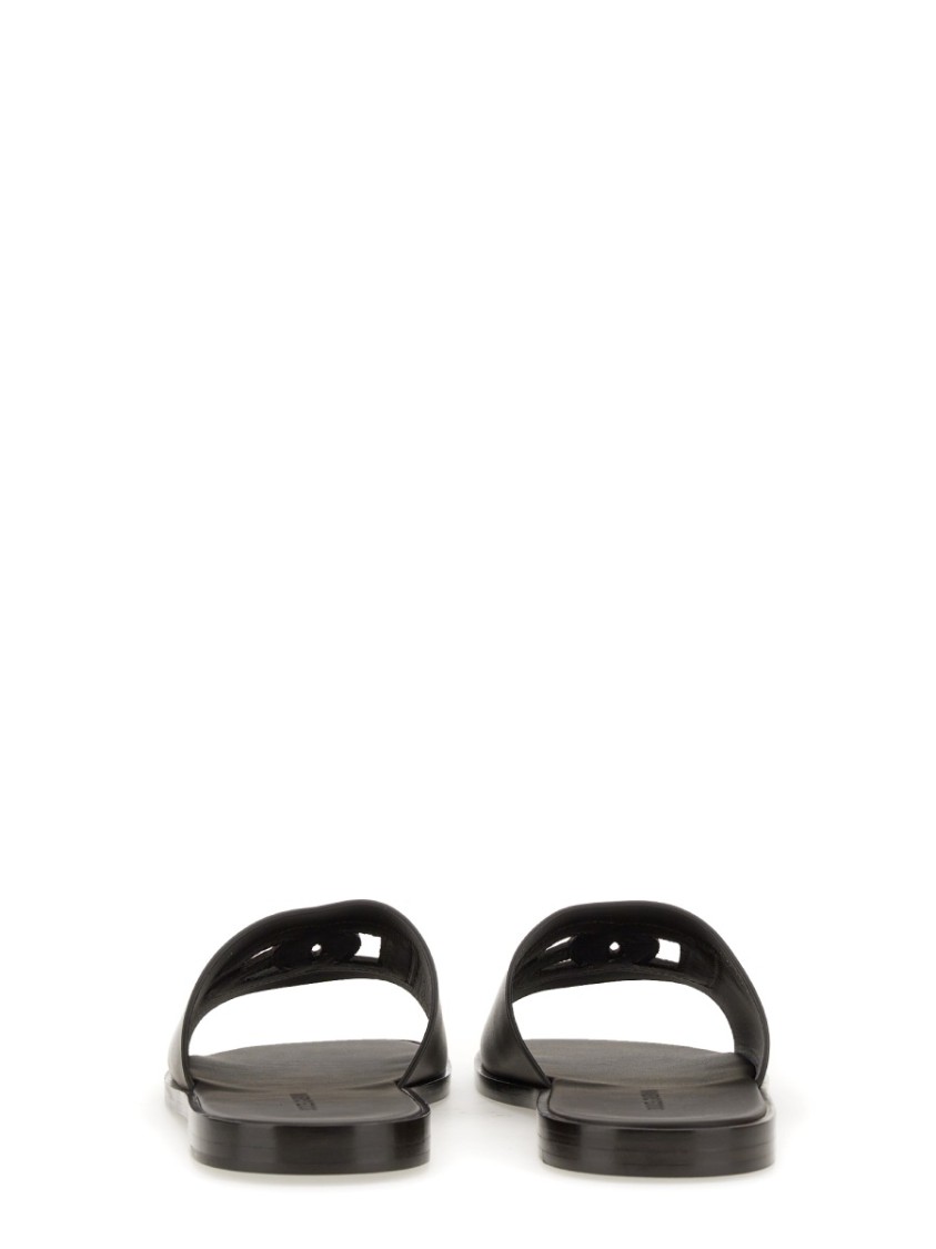 Dolce & Gabbana Black Sandals With Dg Logo Cut-out In Leather Man In Blue