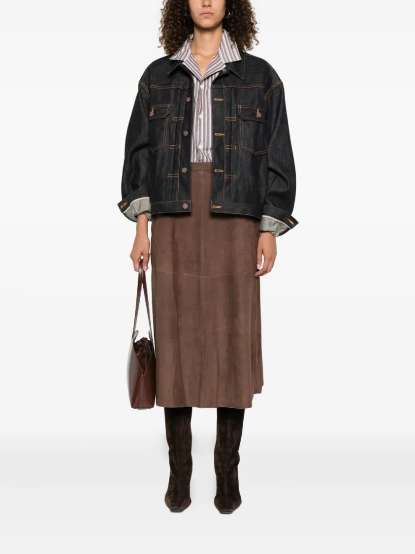Max Mara Cipria Lambskin Suede Skirt In Brown