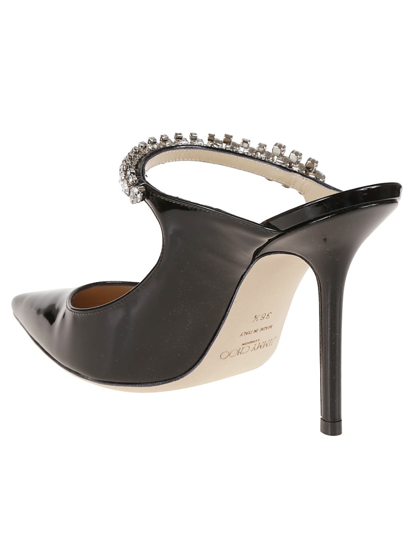 Jimmy Choo Bing 100 Crystal-embellished Patent-leather Mules In Black