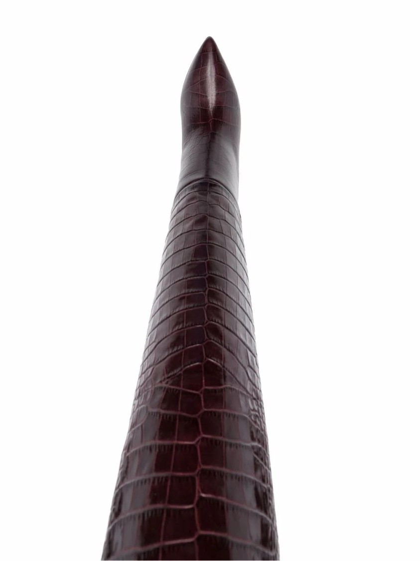 Paris Texas Boots In Ebony Croco-embossed Leather In Burgundy
