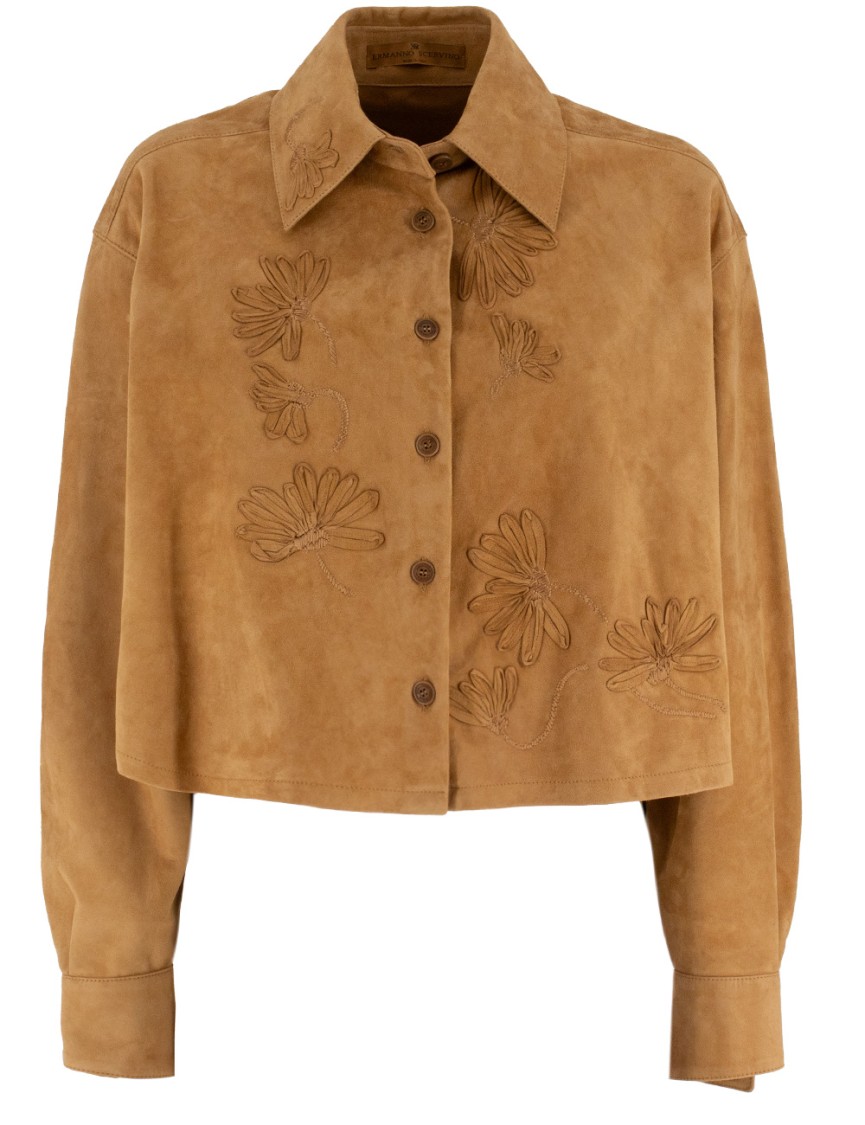 Ermanno Scervino Brown Long-sleeved Shirt With Floral Appliqués