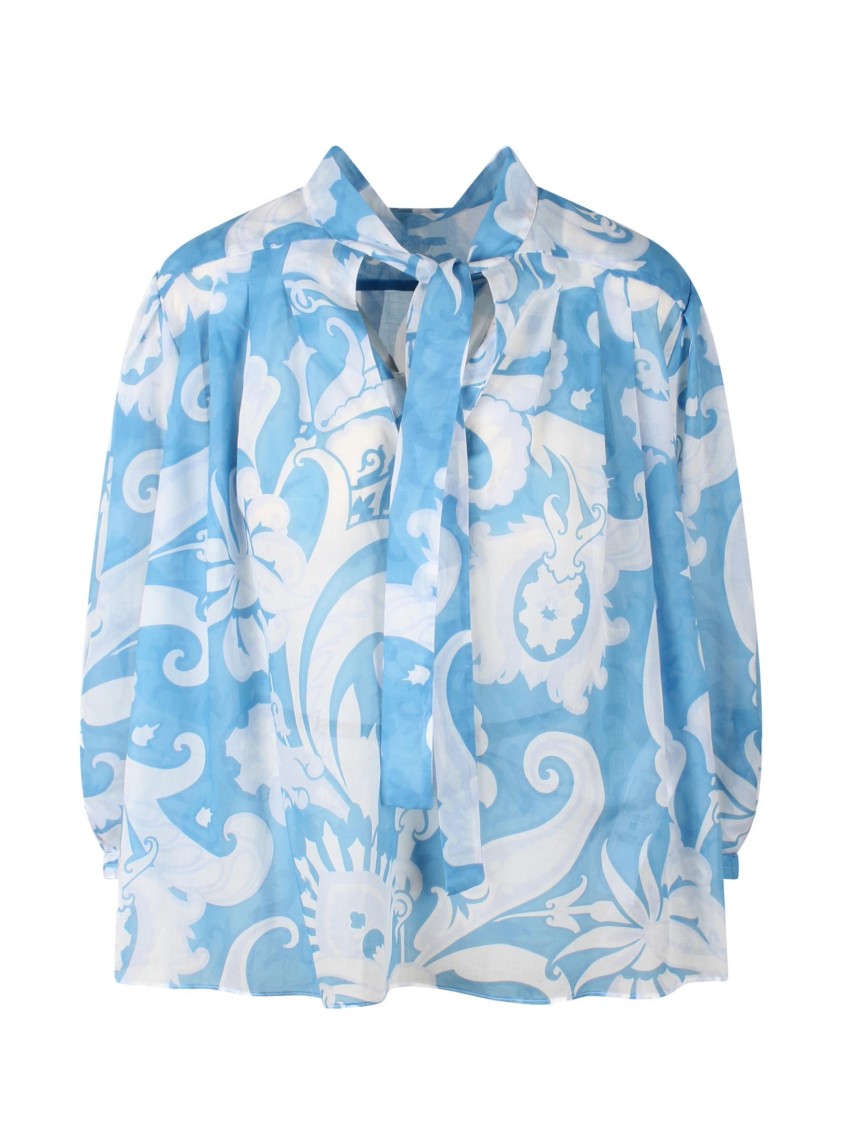 Etro Loose-fit Cotton Shirt With V-neck And Floral Pattern