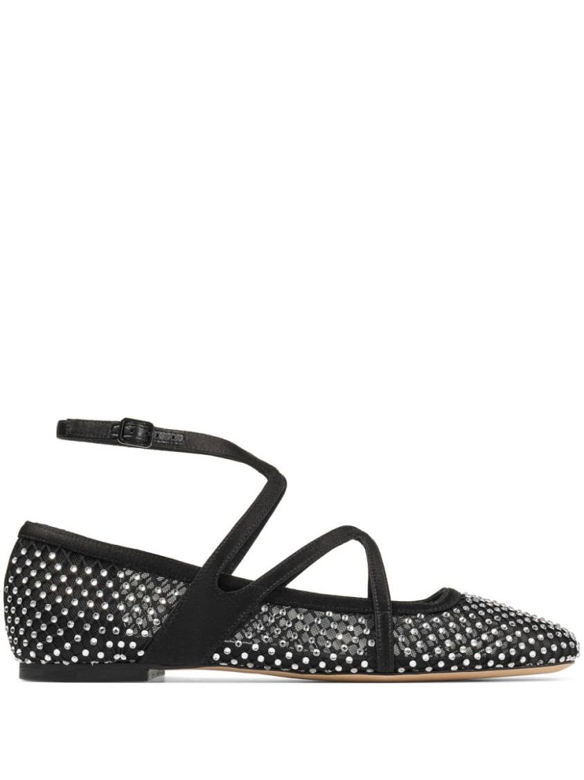 Jimmy Choo Crystal-embellished Black Flat Shoes