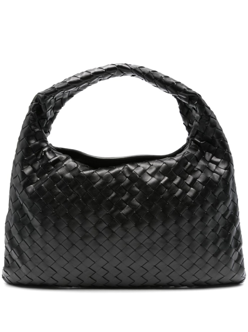 Bottega Veneta Woven Texture Black Handbag With Rounded Silhouette