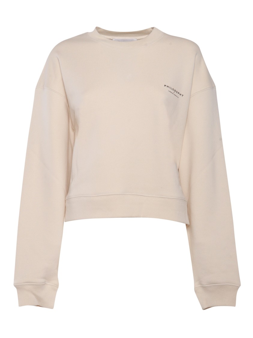 Philosophy Di Lorenzo Serafini Cropped Beige Sweatshirt With Subtle Logo In Neutral