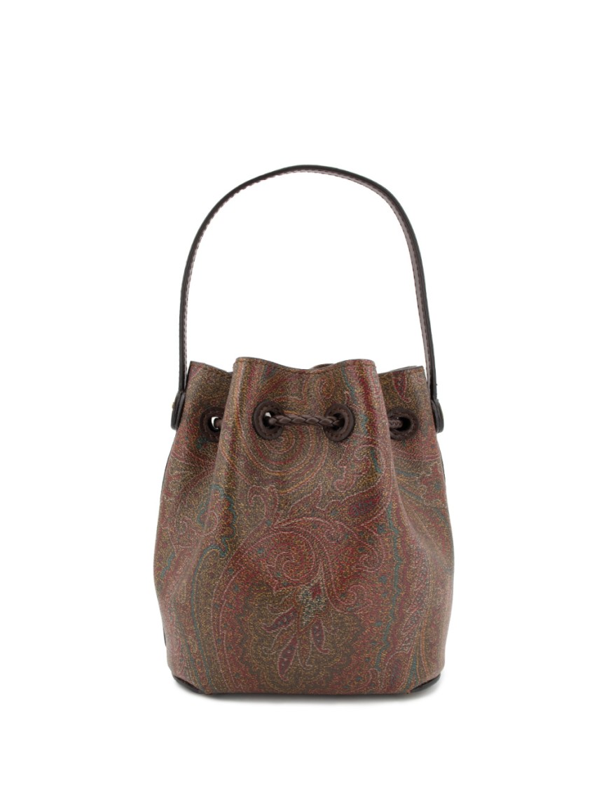 Etro Brown Paisley Jacquard Bucket Bag With Leather Trim