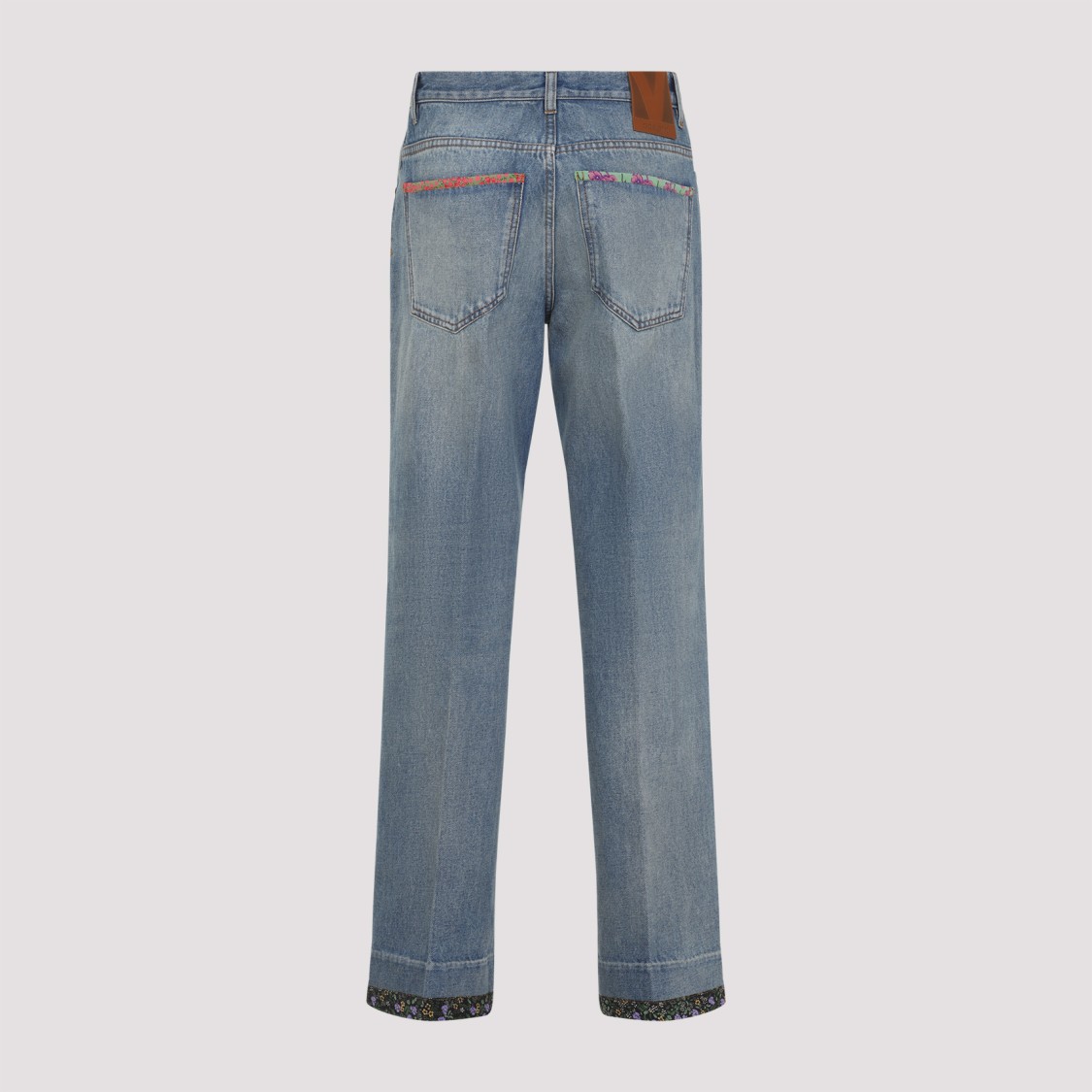 Valentino Straight-fit Denim Pants With Colorful Embellishments In Blue