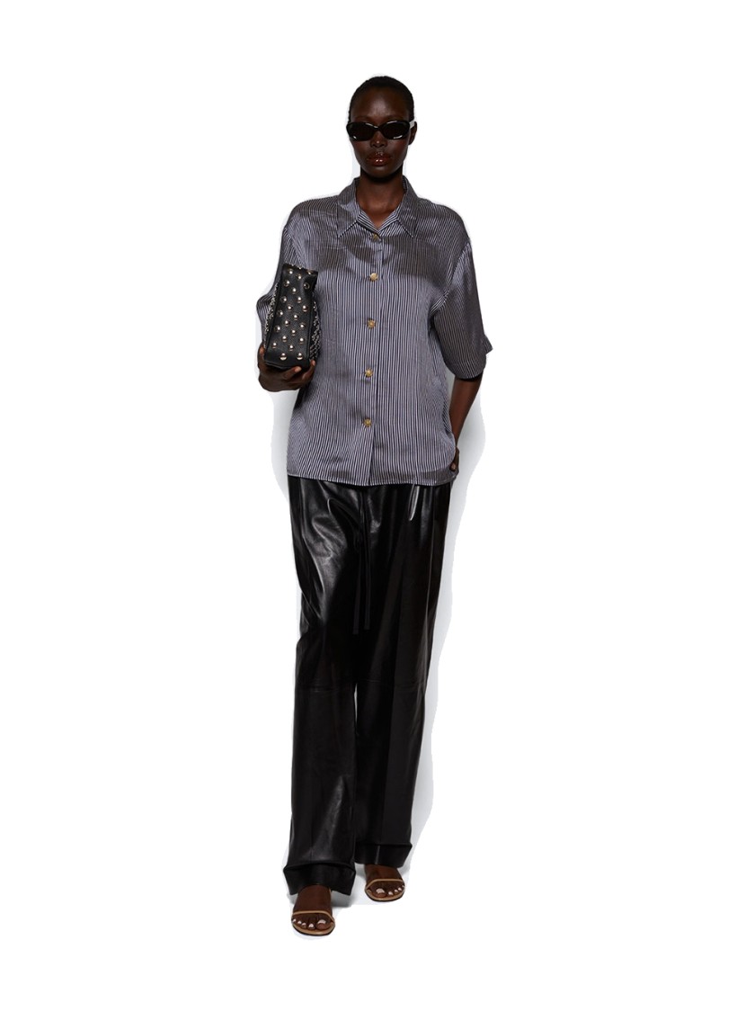 Khaite Trenton Straight Drawstring Leather Pants In Black