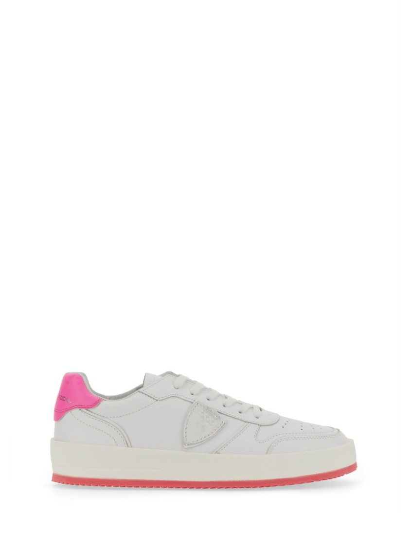 Philippe Model White Sneakers With Contrasting Pink Accents In White
