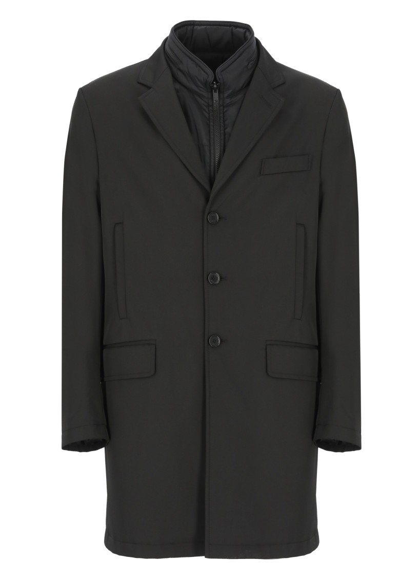 Fay Double-breasted Stand-up Collar Padded Coat In Black