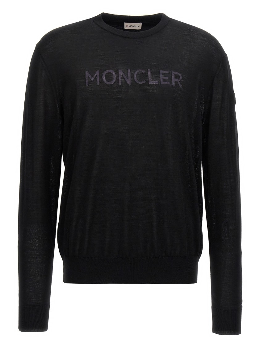 Moncler Knit Logo Sweater Intarsia In Black
