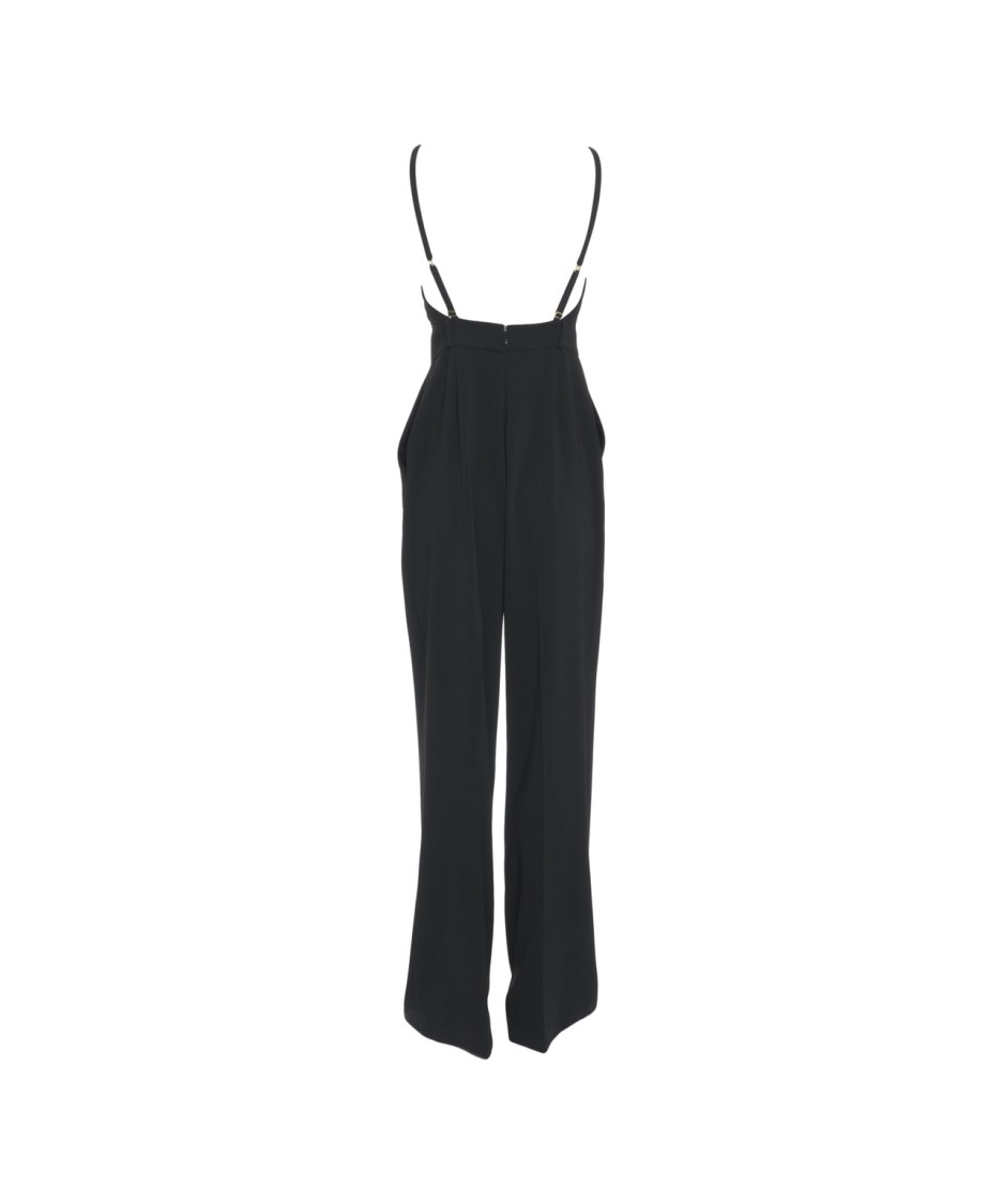 ELISABETTA FRANCHI ELISABETTA FRANCHI WIDE-LEG CRÊPE JUMPSUIT WITH LACE INSERTS AND PEARL EMBROIDERY