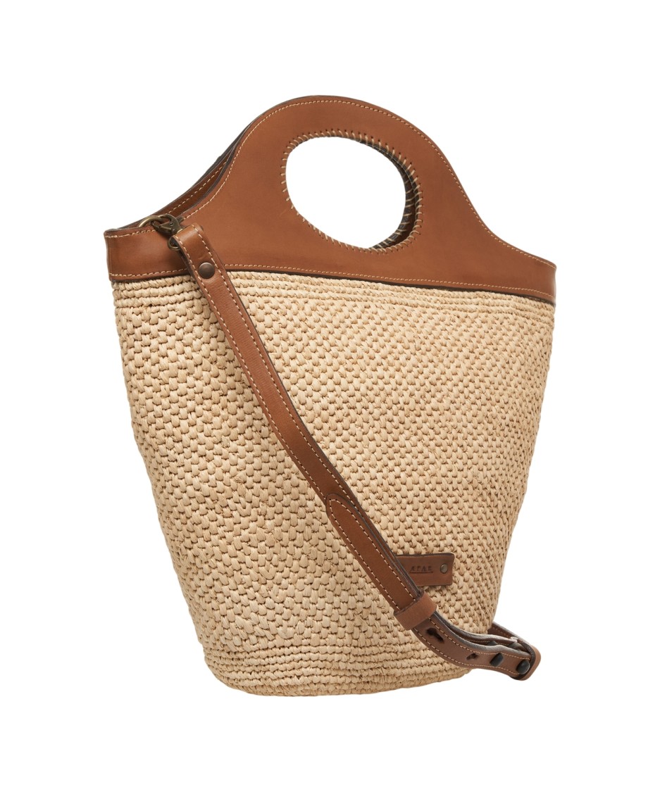 AFAR AFAR RAPHIA HANDBAG WITH LEATHER ACCENTS