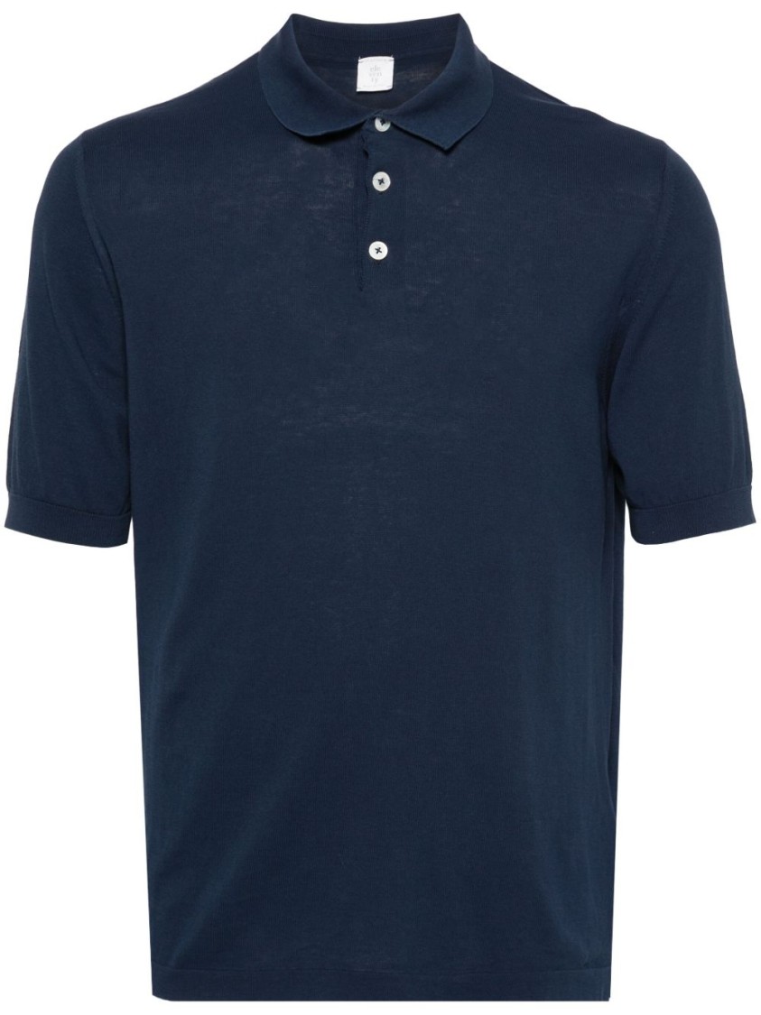 Shop Eleventy Tailored Blue Polo With Traditional Collar And Three-button Placket
