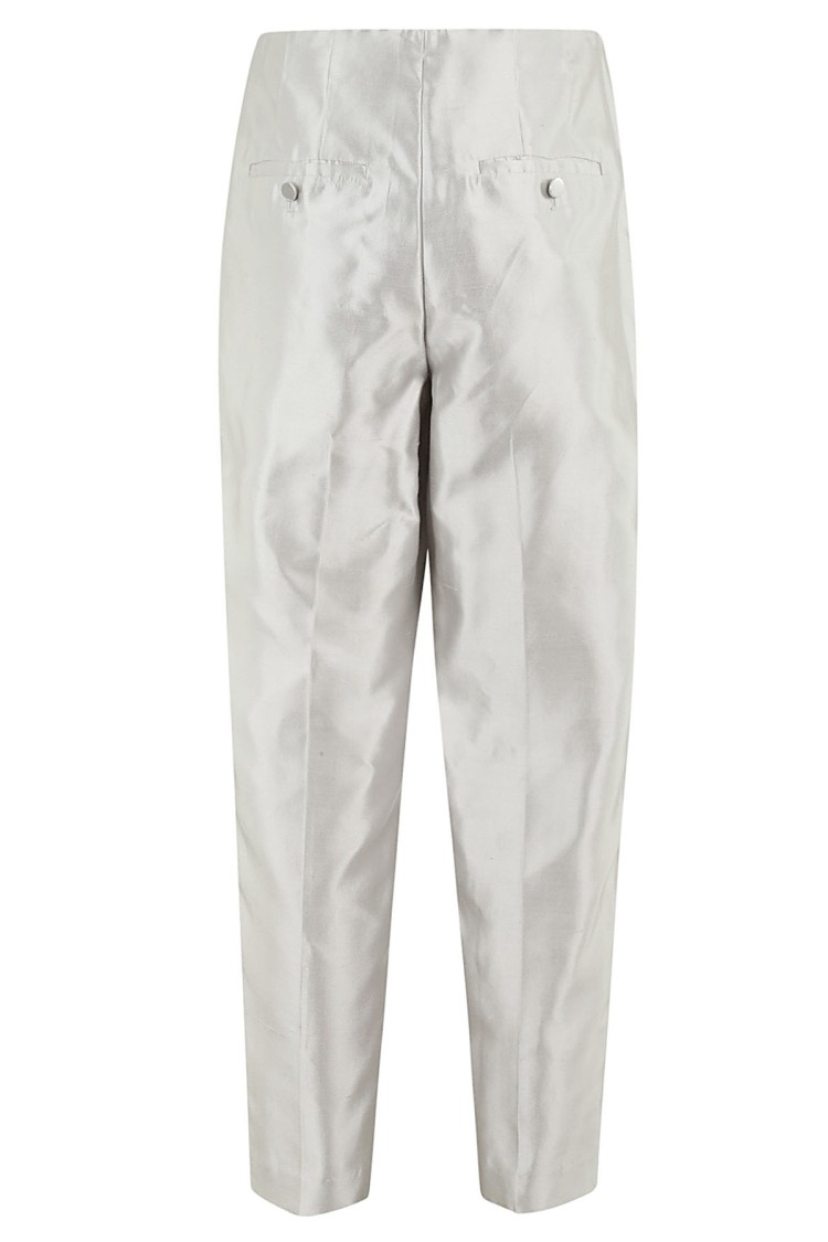 Theory Metallic Effect Tapered Trousers In Grey