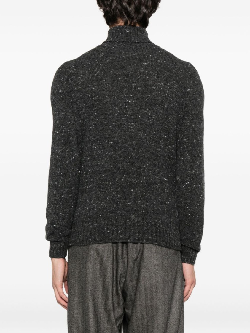 Drumohr Speckled Grey Turtleneck Sweater With Ribbed Cuffs In Black