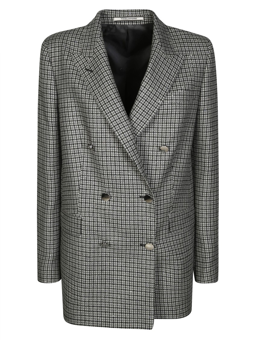 Tagliatore Double-breasted Coat With Sequin Polka Dots In Gray