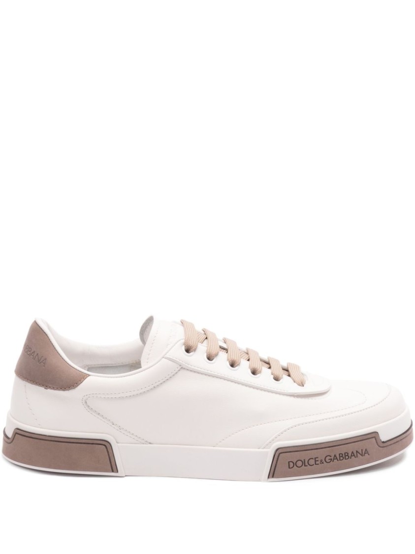 Dolce & Gabbana Portofino Yatch Sneakers In Calfskin Color White And Dove Grey In White