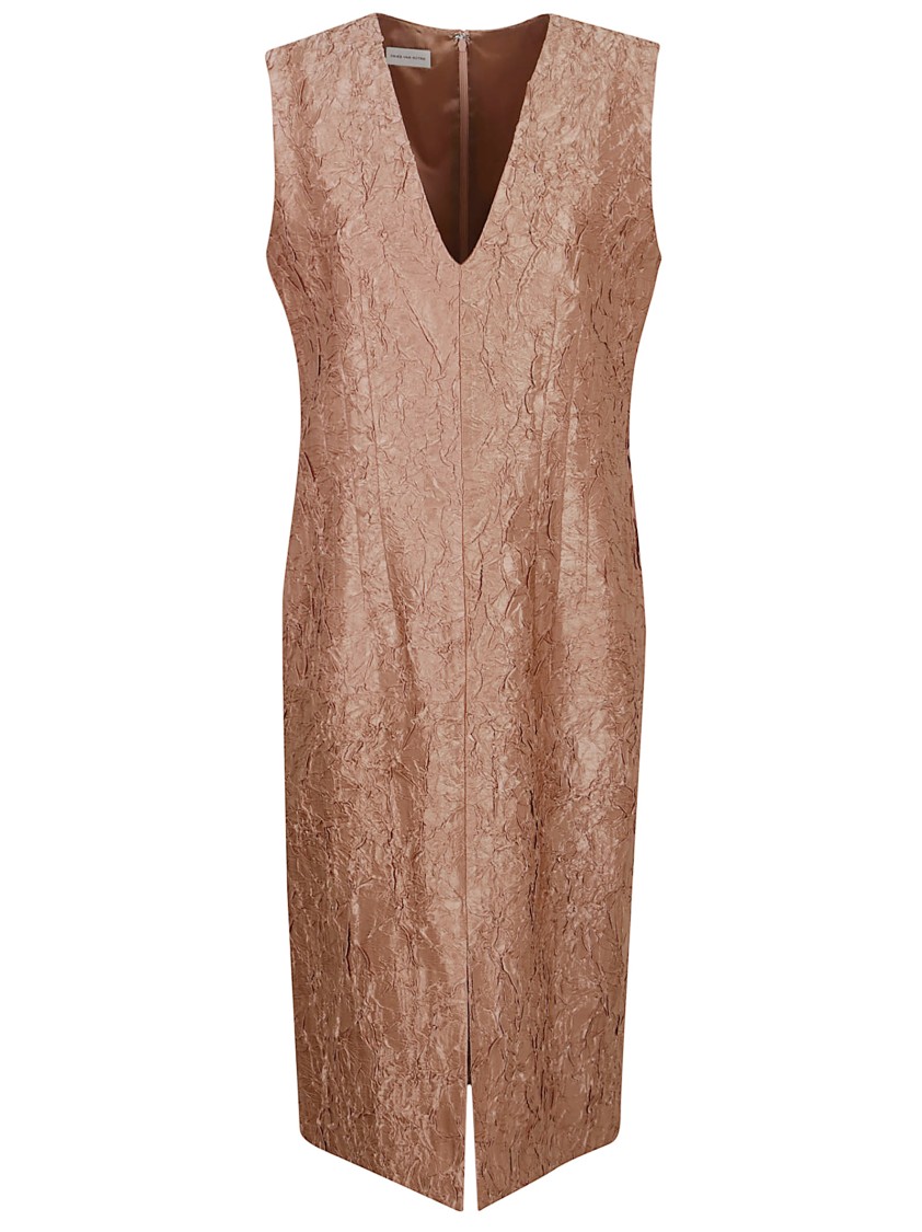Dries Van Noten Pleated Viscose And Cotton Blend Midi Dress
