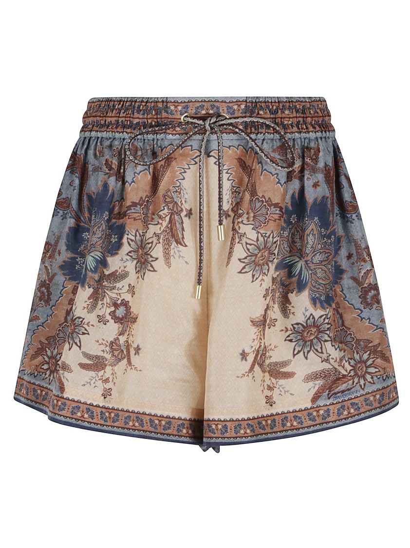 Zimmermann Ascension Multicolor Shorts With Elastic Drawstring And All-over Print In Silk Woman