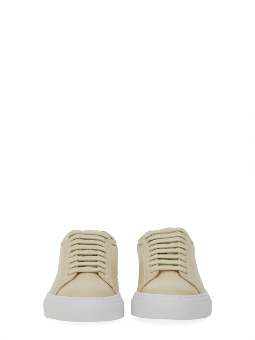 Shop Fabiana Filippi Leather Sneakers With Classic Lace-up Design In Neutrals