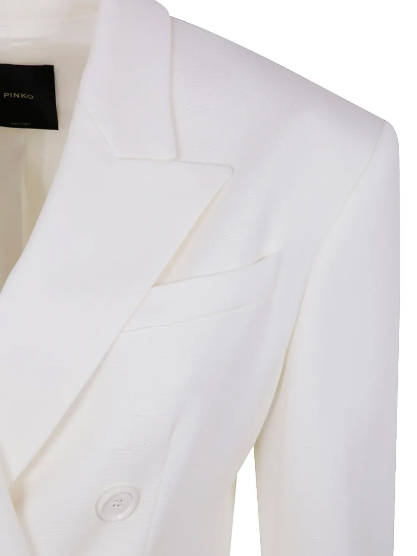 Pinko Double-breasted White Blazer With Notched Lapels In Multi