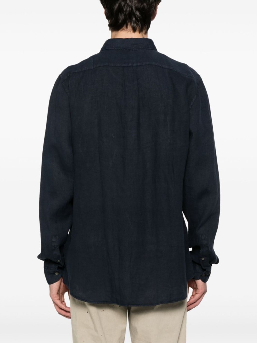 PAUL SMITH PAUL SMITH CLASSIC BLUE LINEN SHIRT WITH BUTTON-DOWN COLLAR