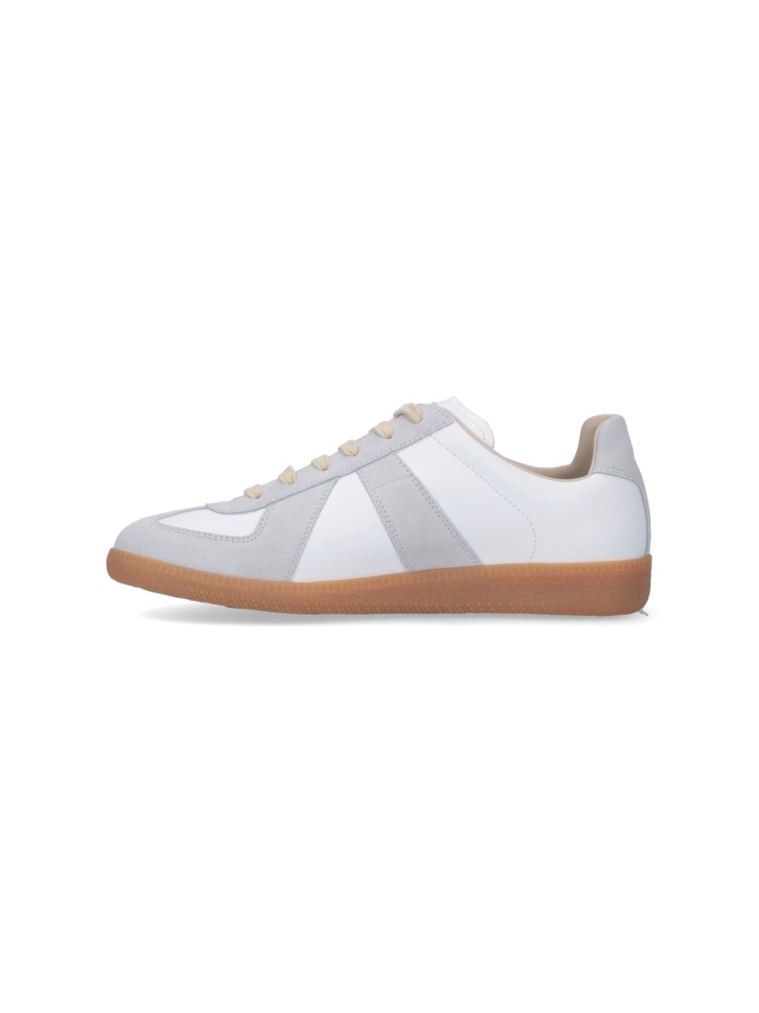 Maison Margiela Women Replica Low-top Leather Sneakers With Suede Inserts In White