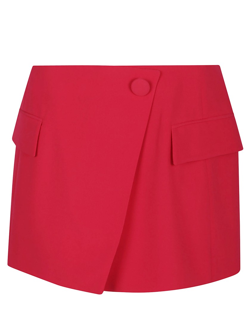 Balmain 4 Poches Jupe Courte Asymetrique En Crêpe In Red