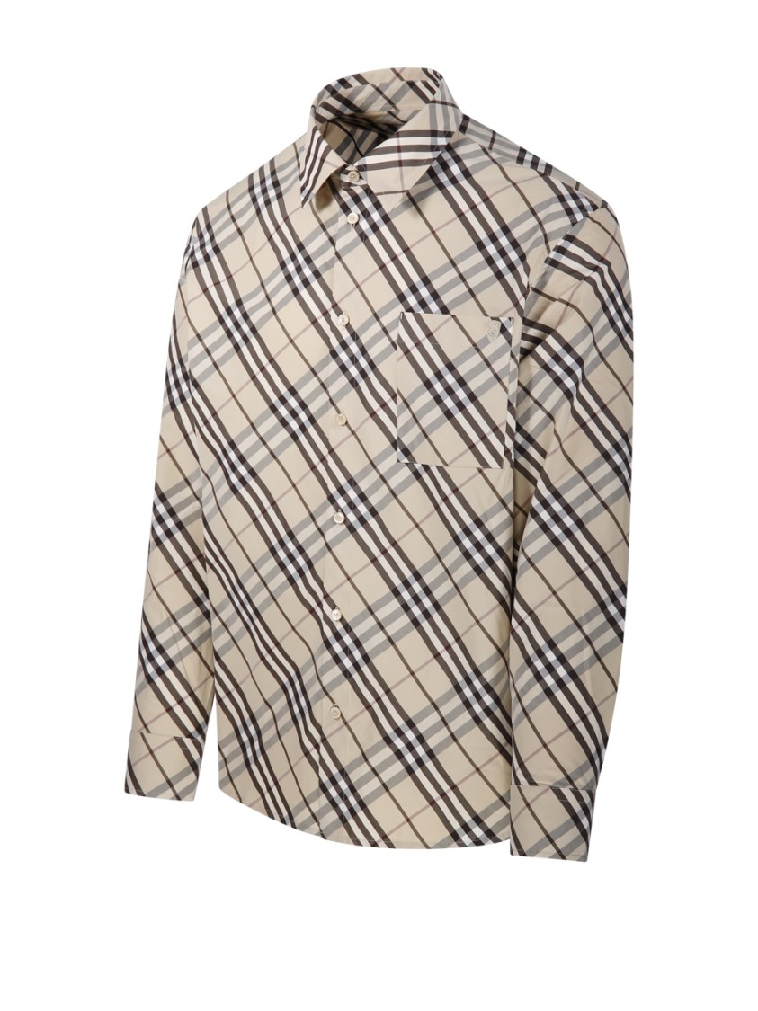 Burberry Check Shirt With Button-down Collar And Chest Pocket In Neutrals