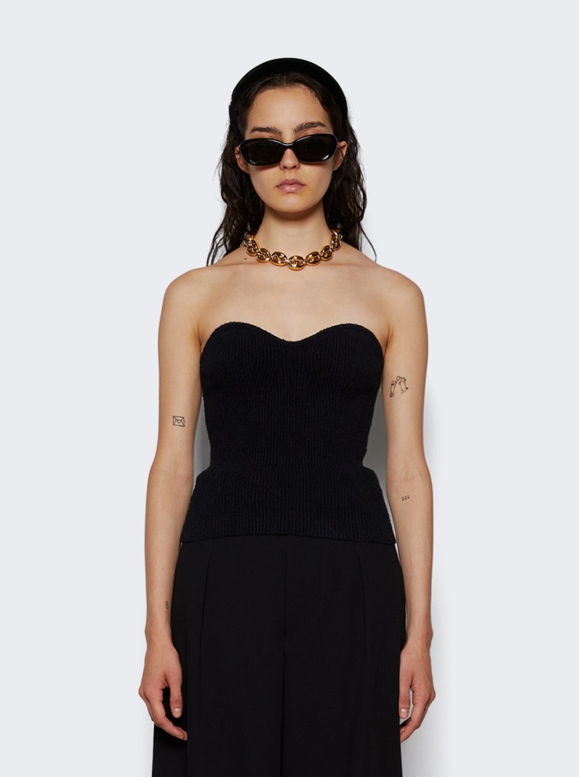 Wardrobe.nyc Textured Rib Knit Bandeau With Heart-shaped Neckline In Black