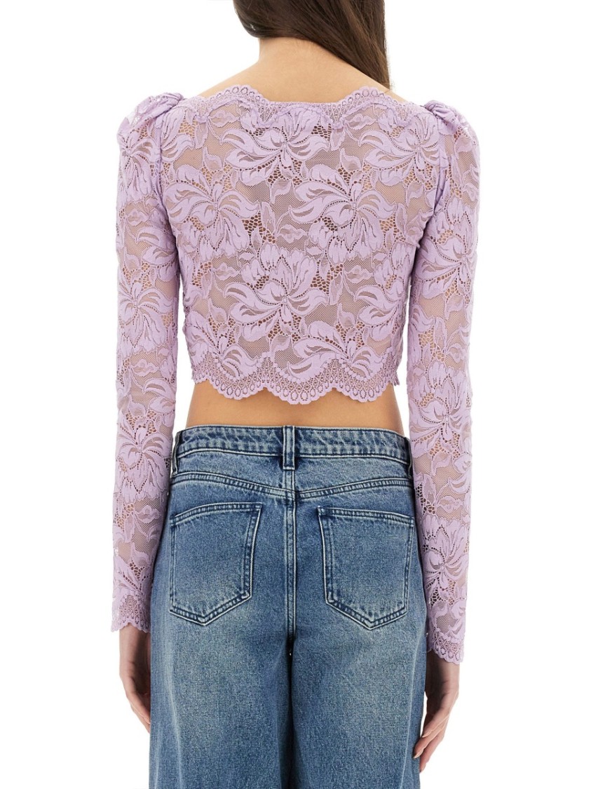 Rabanne Lavender Lace-effect Top With Boat Neckline In Purple