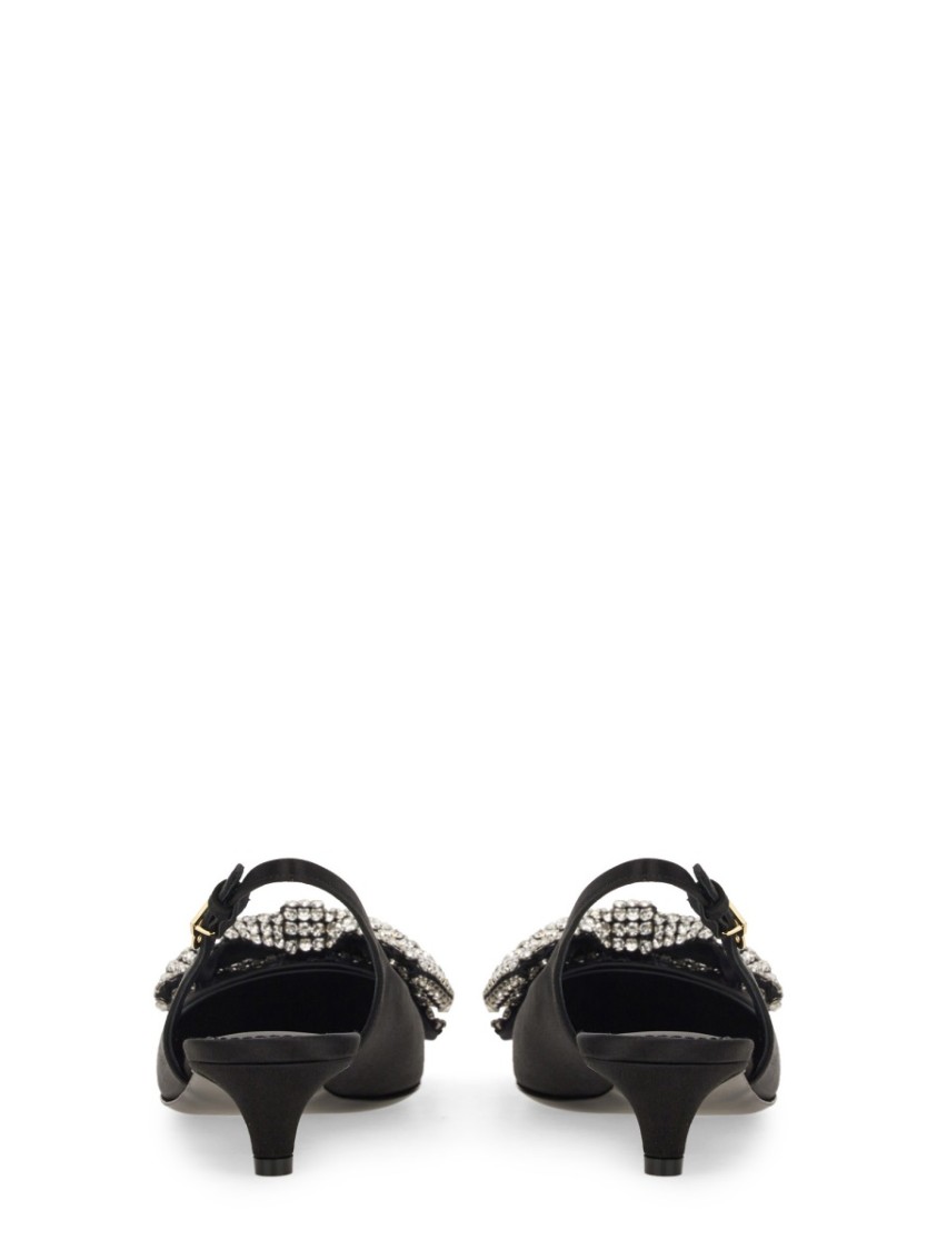 Dolce & Gabbana Satin Sling-Back With Rhinestone Embroidery