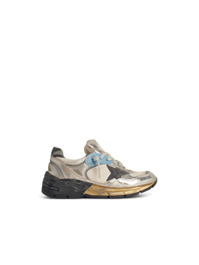 Golden Goose Mesh And Silver Laminated Leather Sneakers With Star In Multi