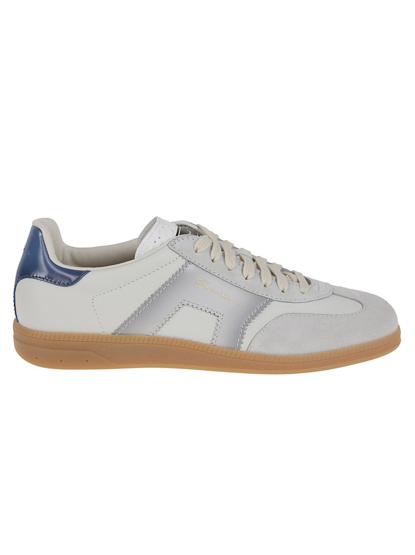 Santoni Leather And Suede Trainers With Lace-up Closure