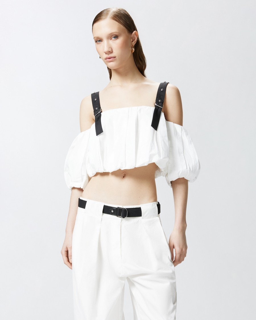 Pinko Balloon Sleeves Crop Top In White