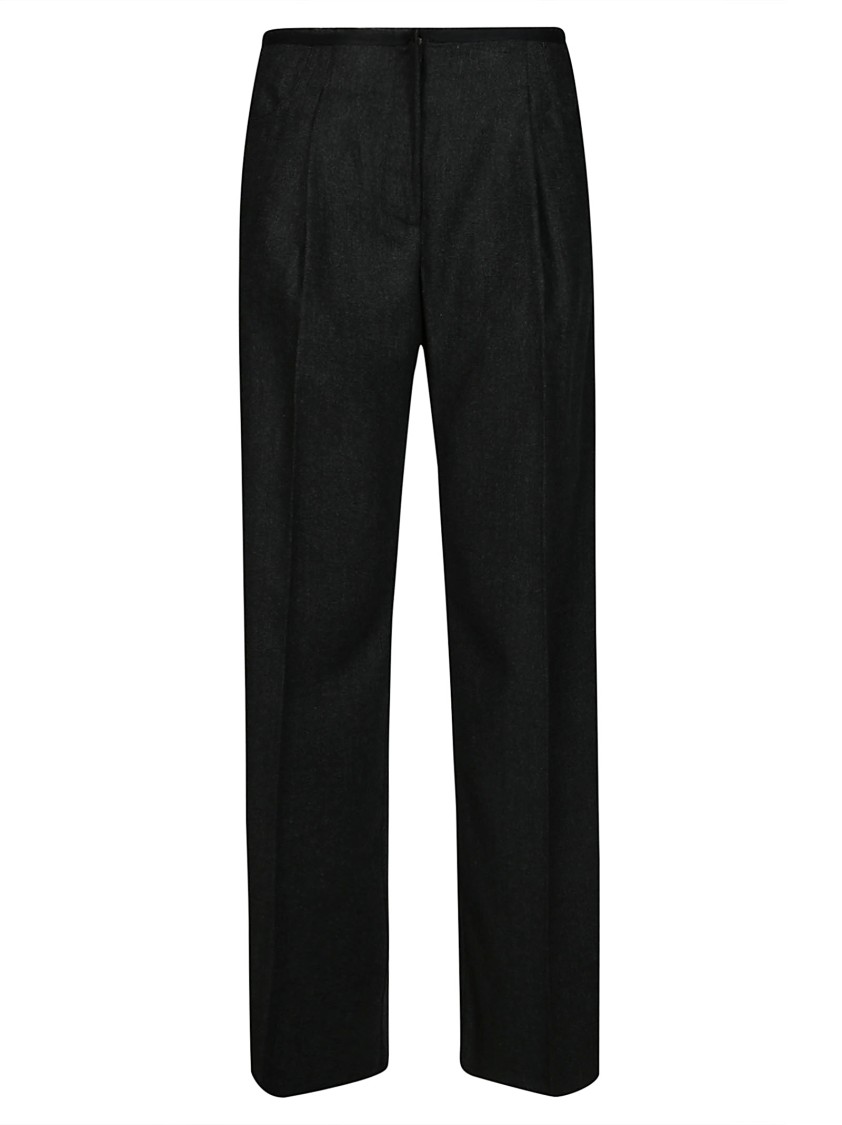 8pm Tailored Black Trousers With Subtle Herringbone Pattern In Black