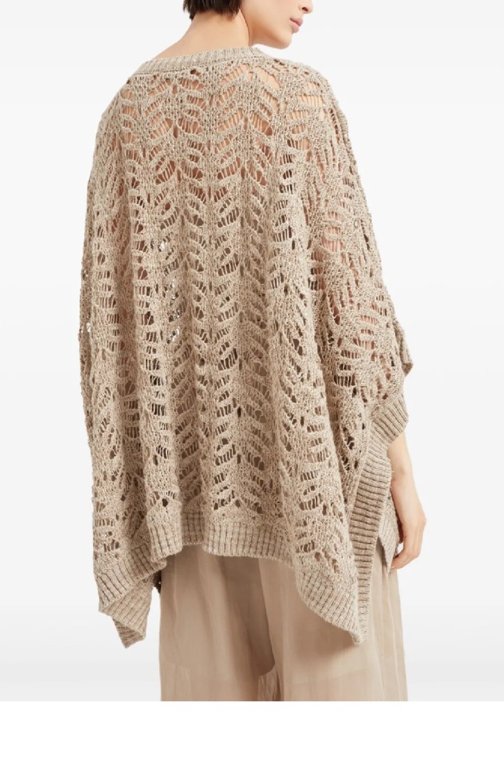 Brunello Cucinelli Poncho In Foliage Lace In Knitwear In Beige Linen
