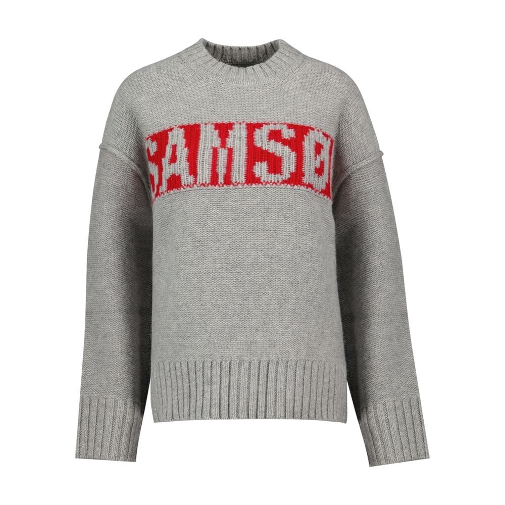 Samsoe & Samsoe Logo-intarsia Wool Sweater In Gray