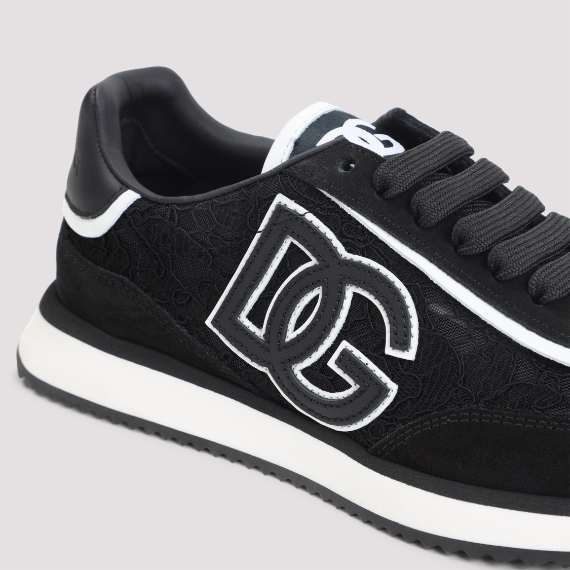 Dolce & Gabbana Dg Cushion Lace-detailed Suede Sneakers Shoes In Black
