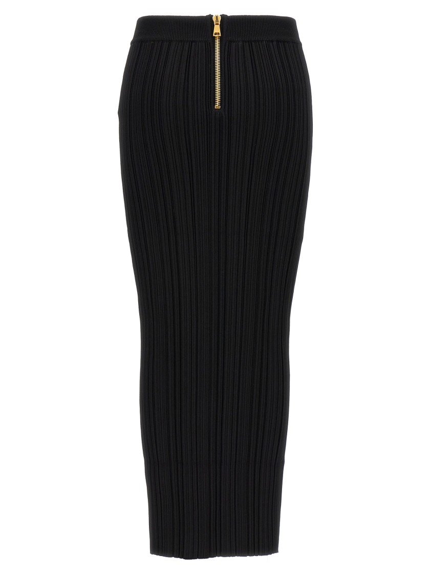 Balmain Ribbed High-waisted Midi Skirt In Black