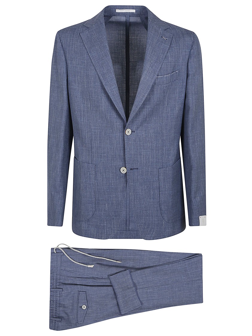 Eleventy Tailored Suit With Notch Lapel And Relaxed Fit Trousers In Blue