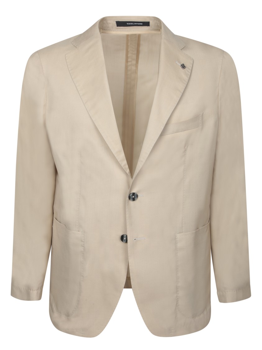 TAGLIATORE TAGLIATORE BEIGE TAILORED BLAZER WITH NOTCH LAPEL