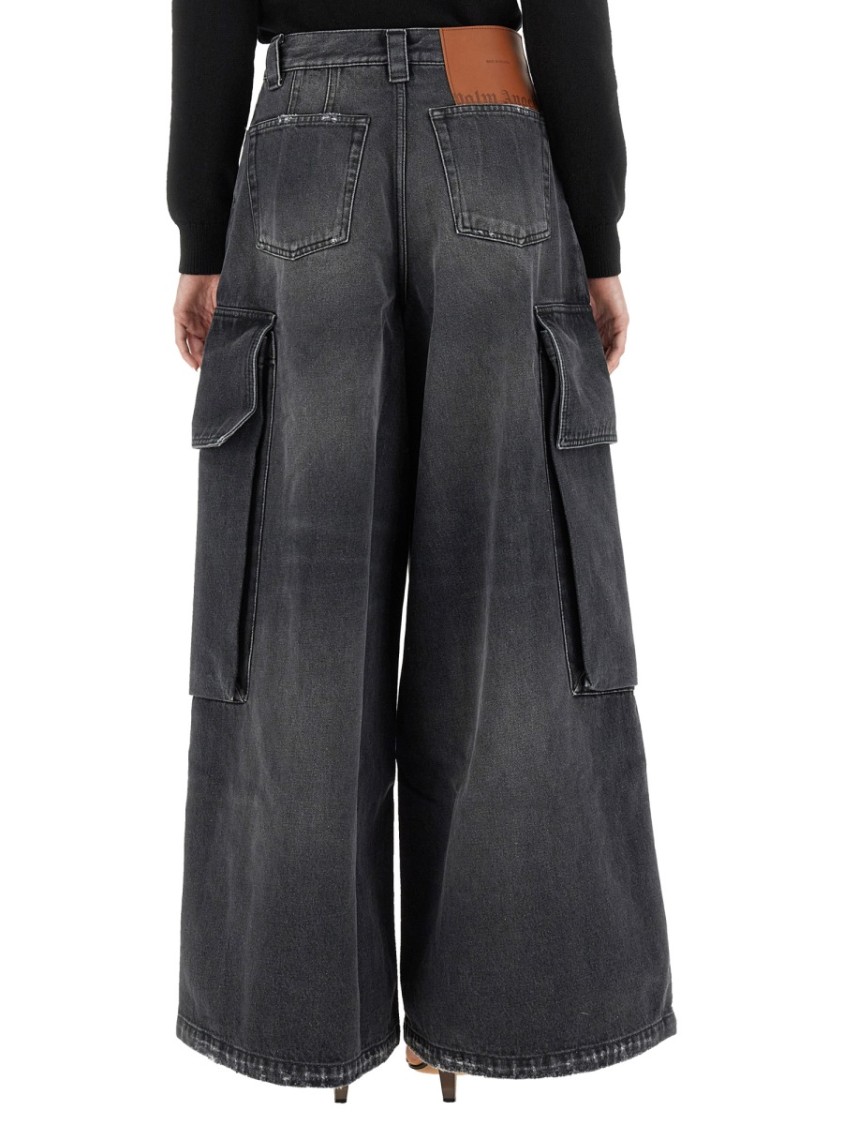 Palm Angels Bw Wide Denim Parachute In Grey