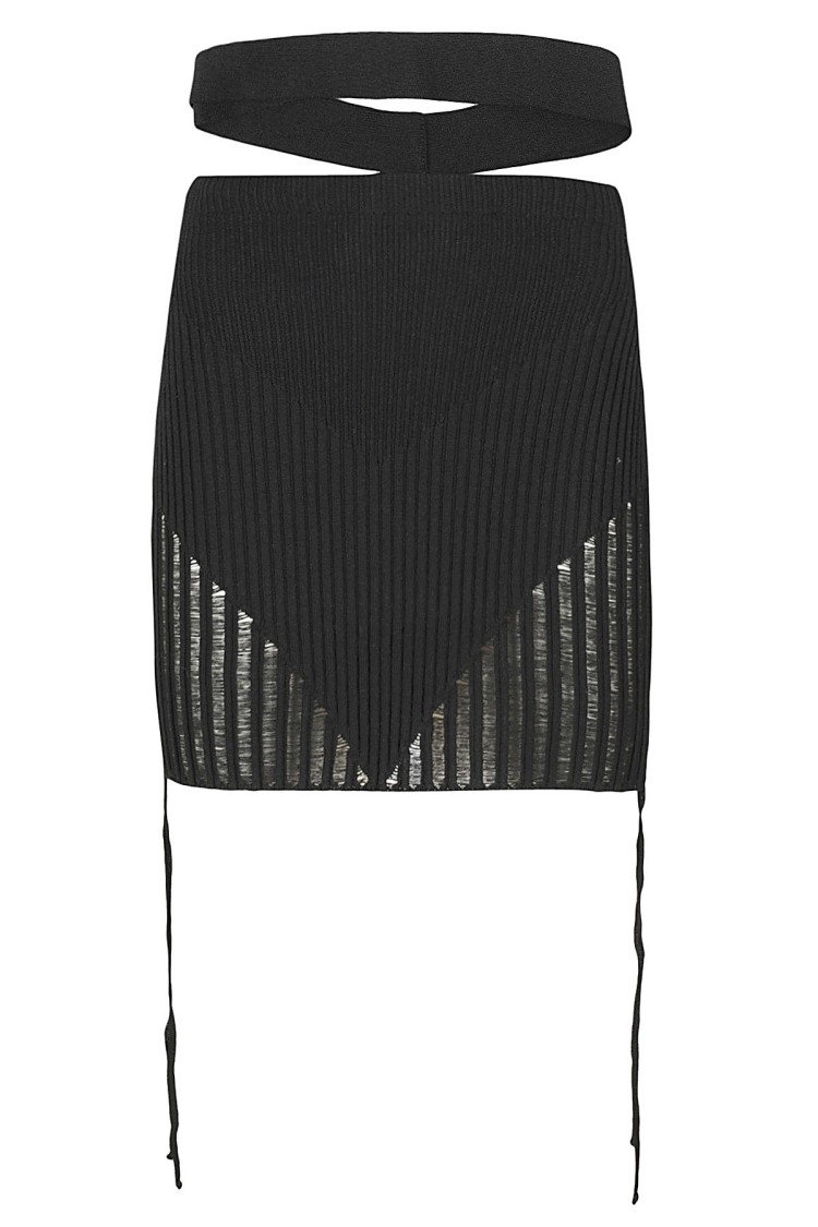 Andreädamo Fitted Ribbed Knit Mini Skirt In Black