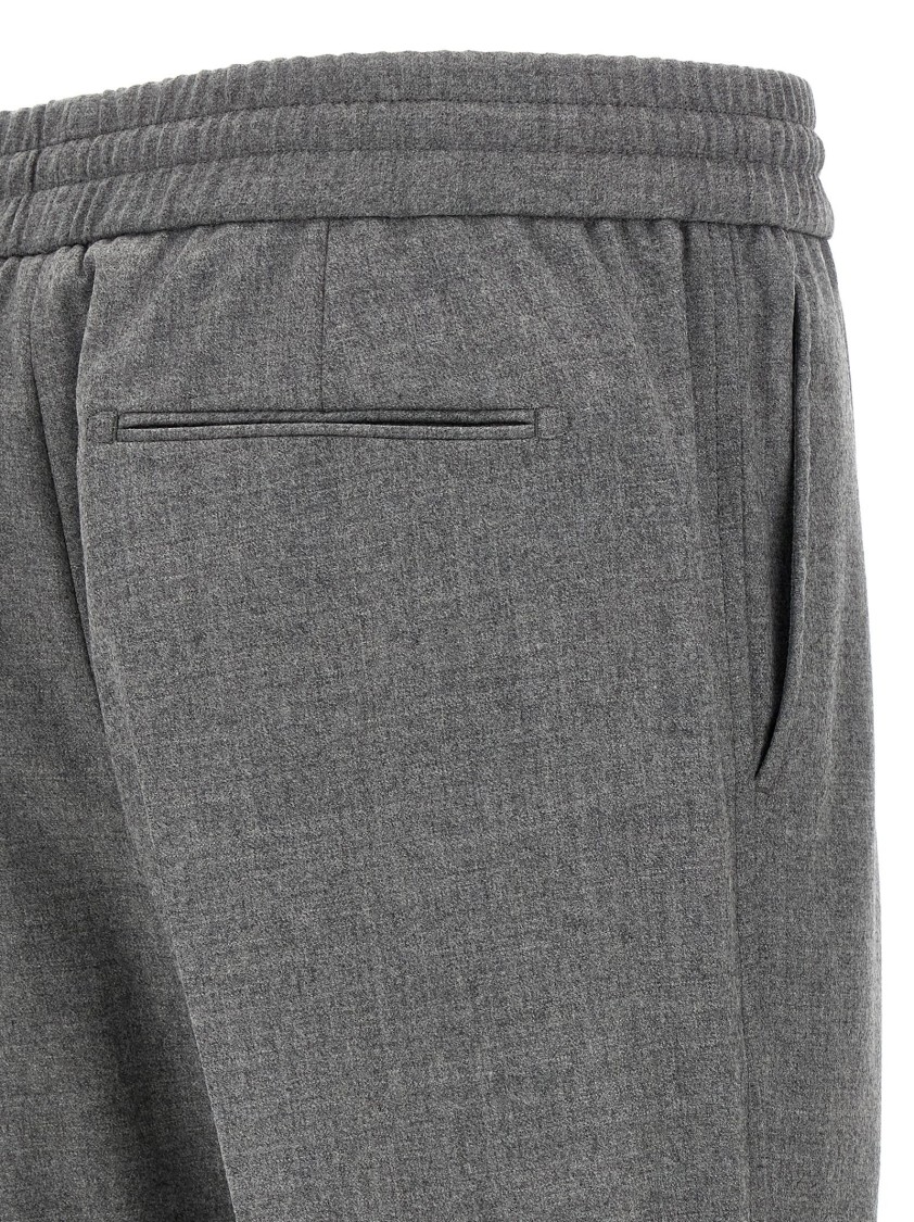 Brioni Elastic Waistband Trousers With Side And Back Pockets In Gray