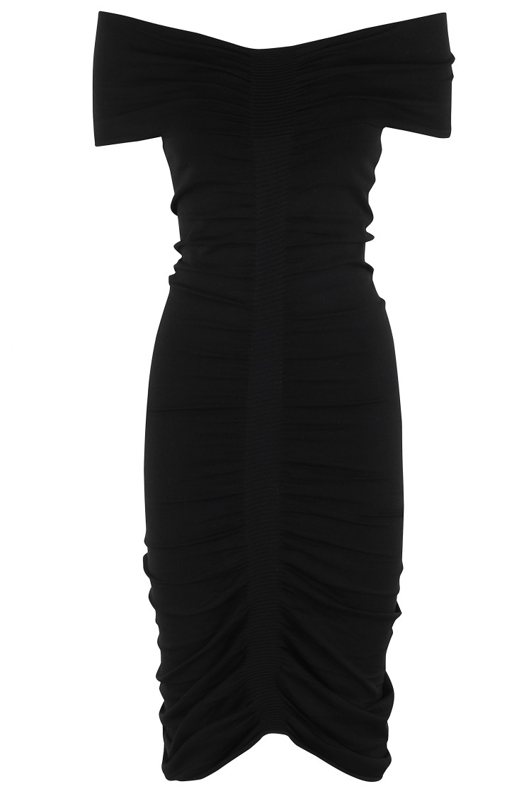 Alexander Wang Off Shoulder Ruched Dress In Black
